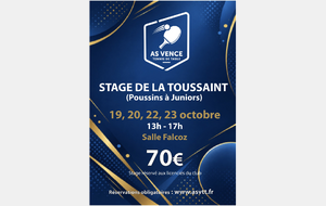 Stage Enfants (Poussins à Juniors) les 19,20,22 &amp; 23/10/2026 de 13h à 17h 